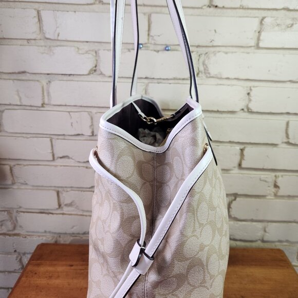 Euc Coach Drawstring Carryall Khaki Signature Shoulder Bag Purse - Picture 5 of 15